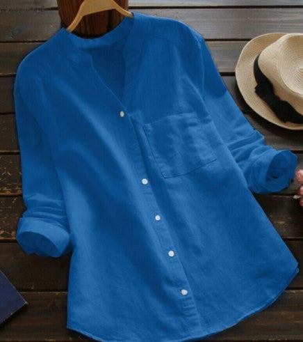 Damer Lätt långärmad blus med färgglad design och moderiktig krage Eva Jonsson-Eva Jonsson