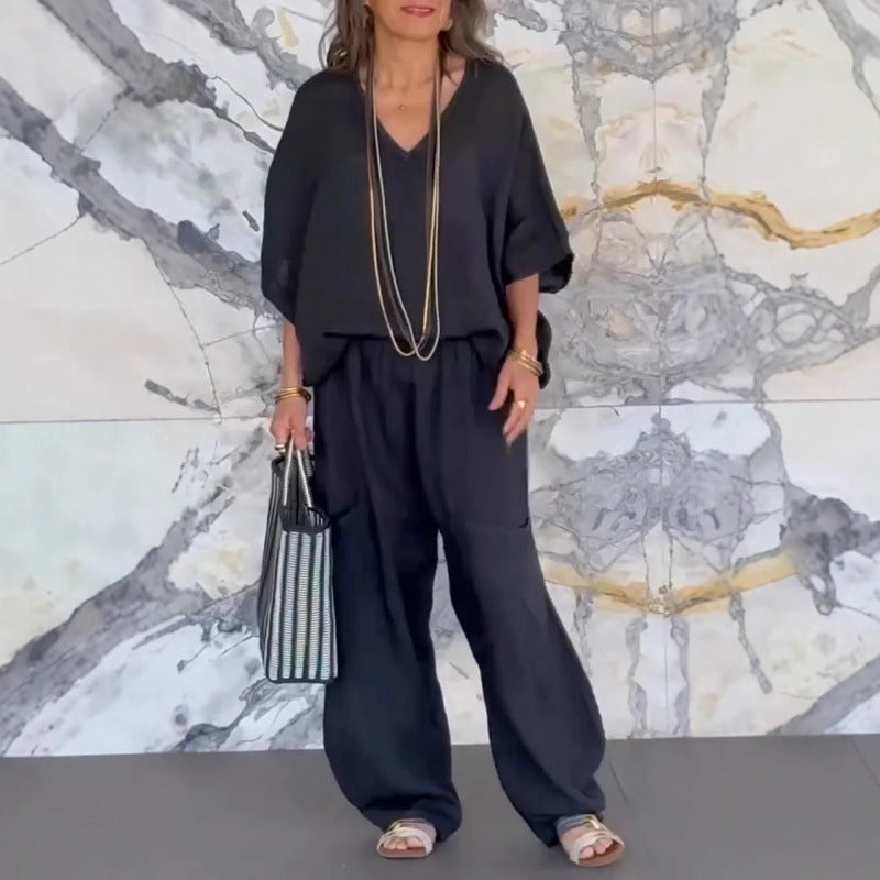 Damer Lätt linne-outfit med vida ben och V-ringning Mirla-Eva Jonsson