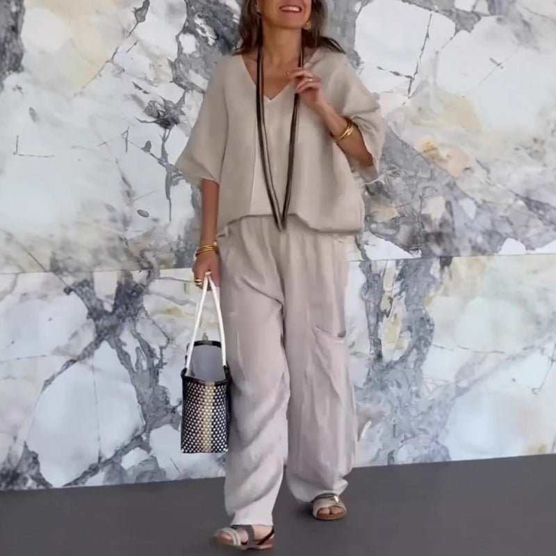 Damer Lätt linne-outfit med vida ben och V-ringning Mirla-Eva Jonsson