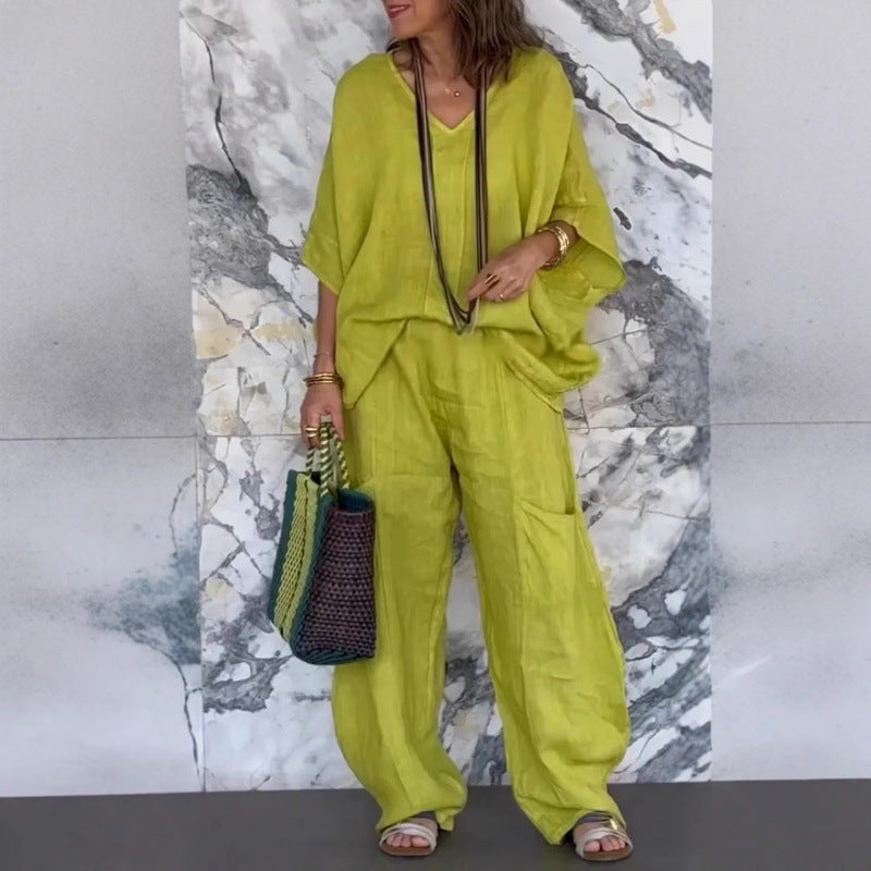 Damer Lätt linne-outfit med vida ben och V-ringning Mirla-Eva Jonsson