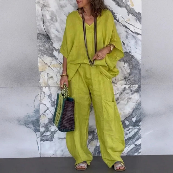 Damer Lätt linne-outfit med vida ben och V-ringning Mirla-Eva Jonsson