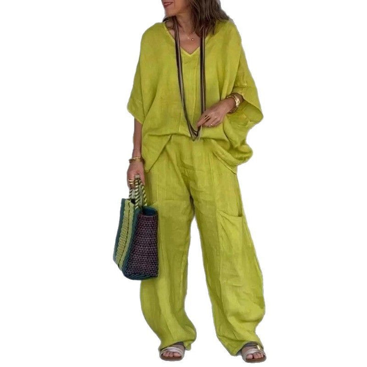 Damer Lätt linne-outfit med vida ben och V-ringning Mirla-Eva Jonsson