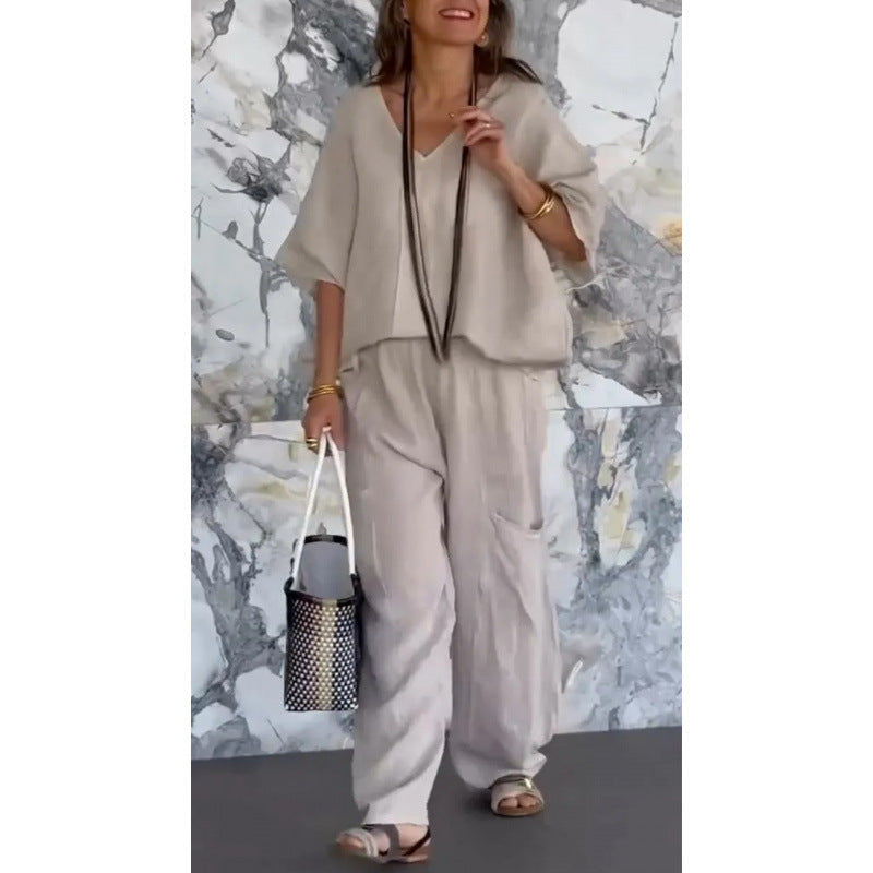 Damer Lätt linne-outfit med vida ben och V-ringning Mirla-Eva Jonsson