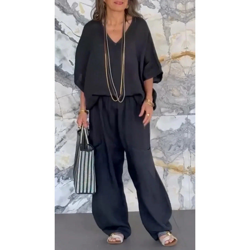 Damer Lätt linne-outfit med vida ben och V-ringning Mirla-Eva Jonsson