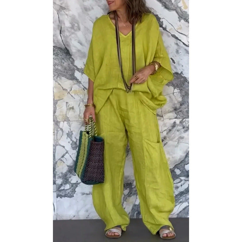 Damer Lätt linne-outfit med vida ben och V-ringning Mirla-Eva Jonsson