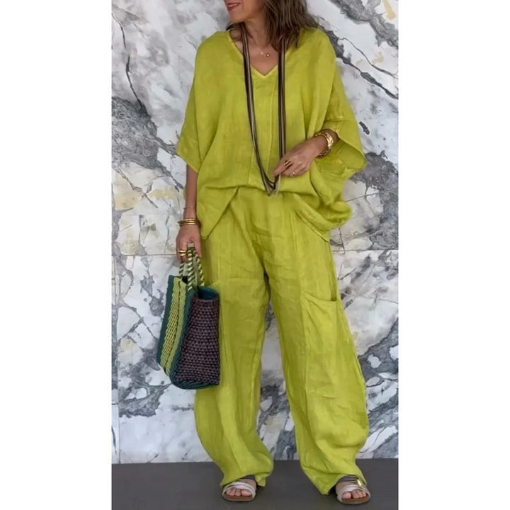 Damer Lätt linne-outfit med vida ben och V-ringning Mirla-Eva Jonsson