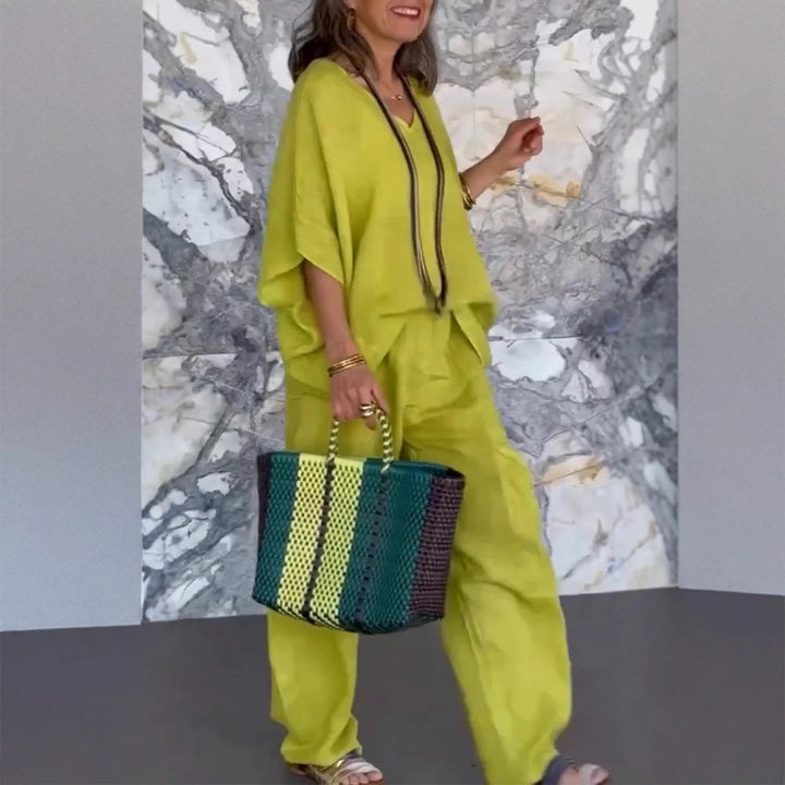 Damer Lätt linne-outfit med vida ben och V-ringning Mirla-Eva Jonsson