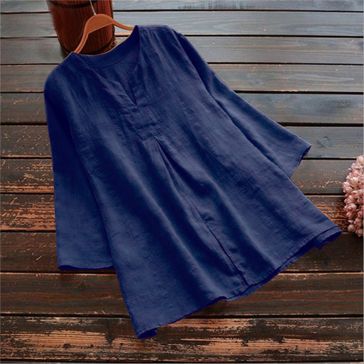 Damer Lätt linne skjorta med V-hals och vida ärmar Eva Jonsson-Eva Jonsson