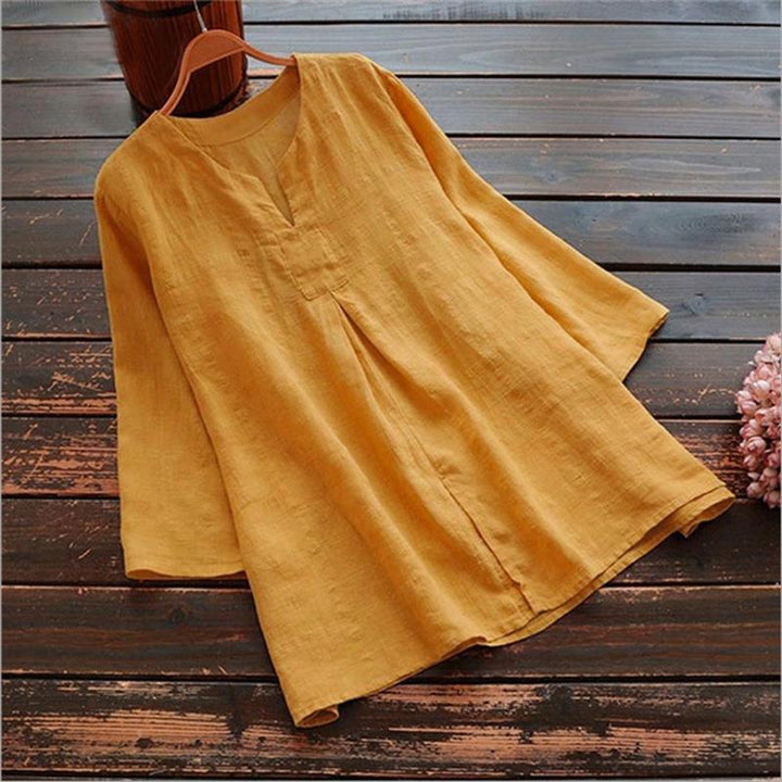 Damer Lätt linne skjorta med V-hals och vida ärmar Eva Jonsson-Eva Jonsson