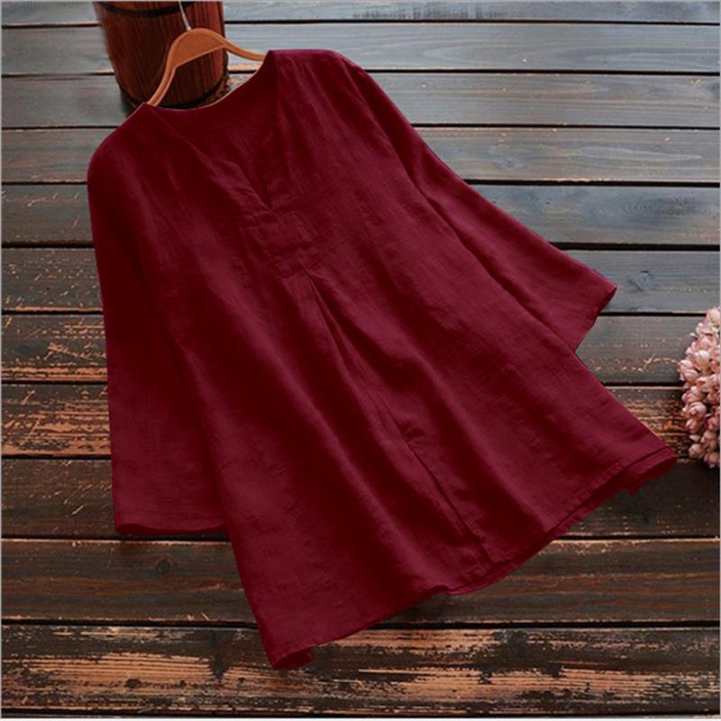 Damer Lätt linne skjorta med V-hals och vida ärmar Eva Jonsson-Eva Jonsson