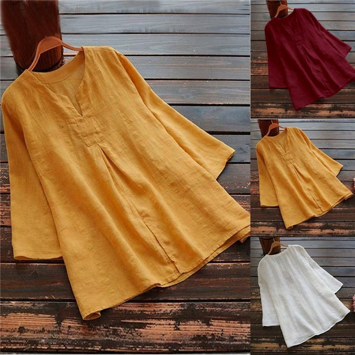 Damer Lätt linne skjorta med V-hals och vida ärmar Eva Jonsson-Eva Jonsson