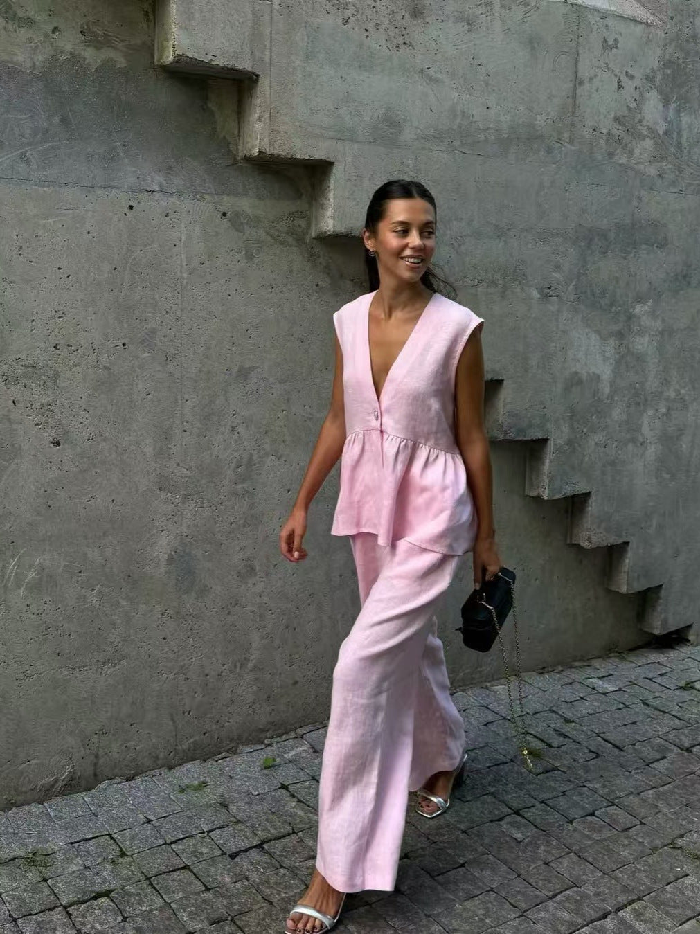 Damer Lätt linne tvådelad med ärmlös topp och vid byxstil Mirla-Eva Jonsson