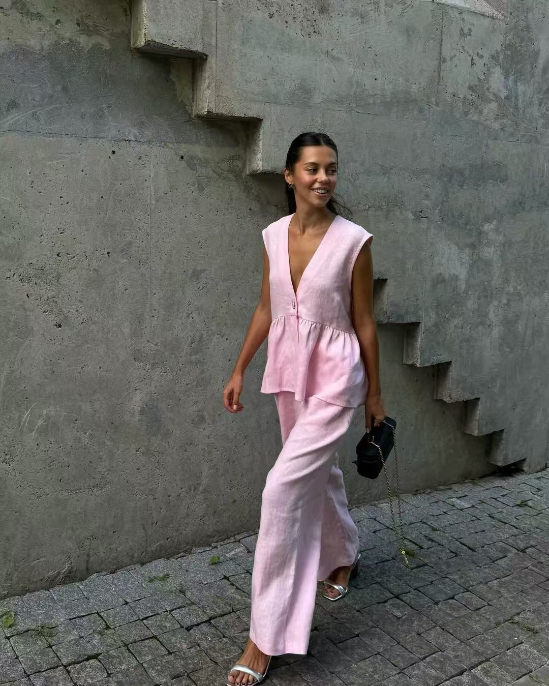 Damer Lätt linne tvådelad med ärmlös topp och vid byxstil Mirla-Eva Jonsson