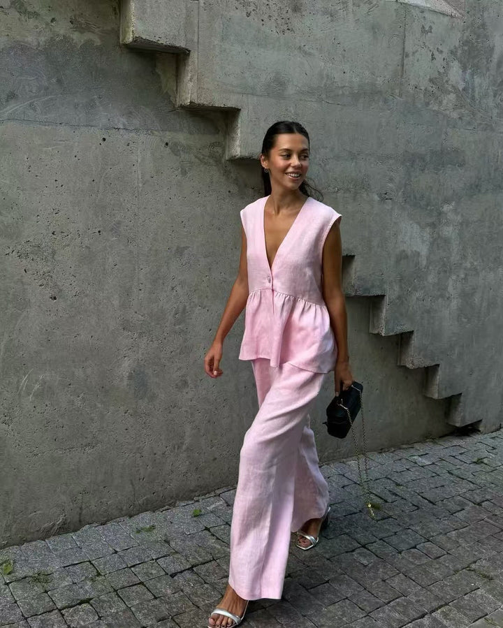 Damer Lätt linne tvådelad med ärmlös topp och vid byxstil Mirla-Eva Jonsson
