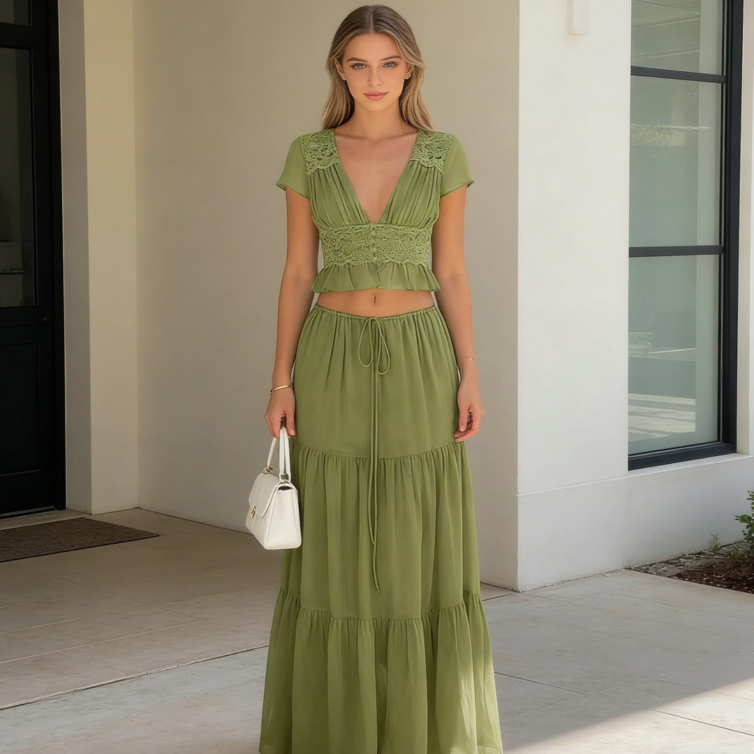 Damer Lätt maxi-klänning med elegant rynkning och cropped topp Mirla-Eva Jonsson
