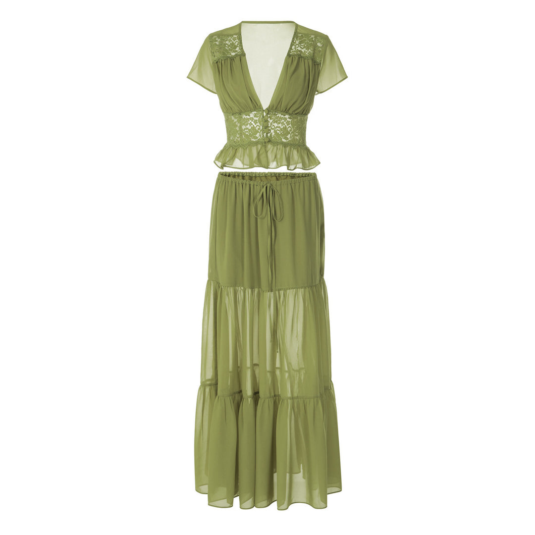 Damer Lätt maxi-klänning med elegant rynkning och cropped topp Mirla-Eva Jonsson