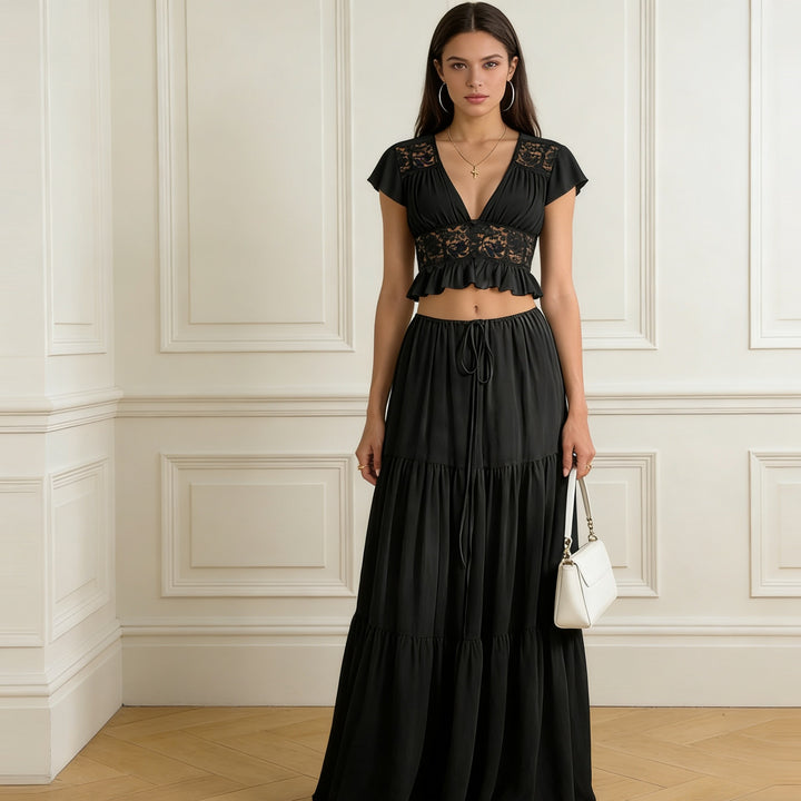 Damer Lätt maxi-klänning med elegant rynkning och cropped topp Mirla-Eva Jonsson