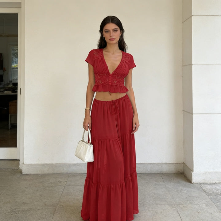 Damer Lätt maxi-klänning med elegant rynkning och cropped topp Mirla-Eva Jonsson