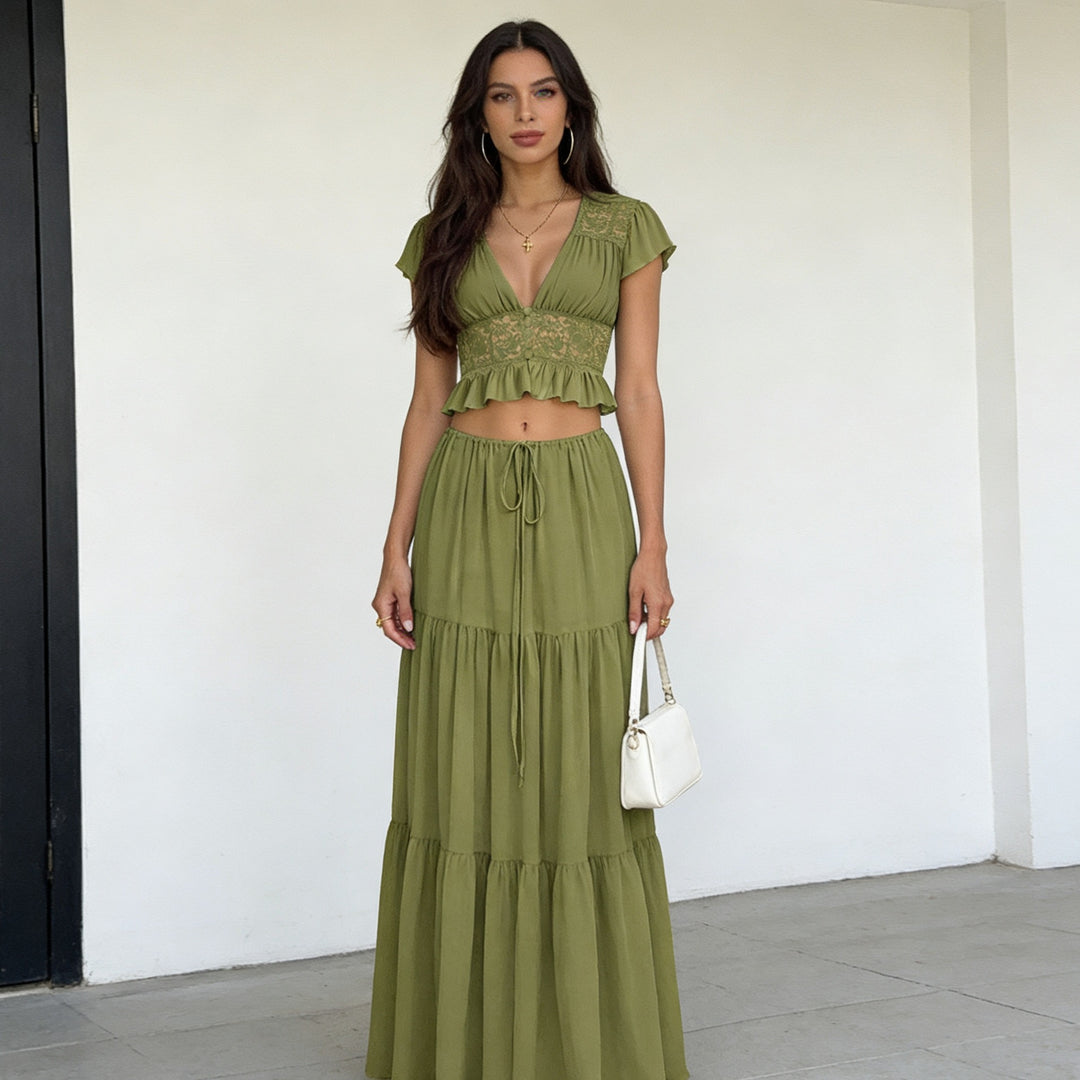 Damer Lätt maxi-klänning med elegant rynkning och cropped topp Mirla-Eva Jonsson