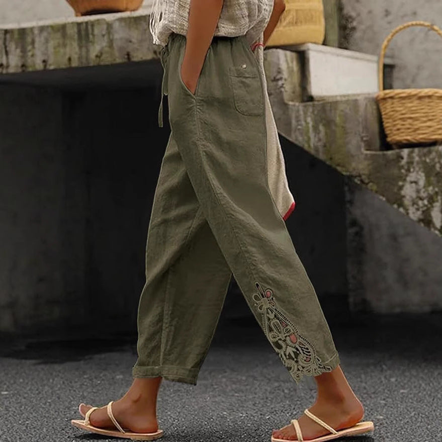 Damer Lätt och luftig sommarbyxa i Boho-stil med broderi Mirla-Eva Jonsson