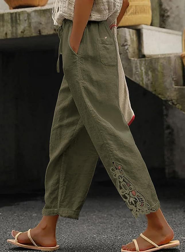Damer Lätt och luftig sommarbyxa i Boho-stil med broderi Mirla-Eva Jonsson