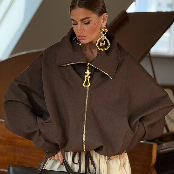 Damer Lätt oversized jacka med hög krage och dragkedja Mirla-Eva Jonsson