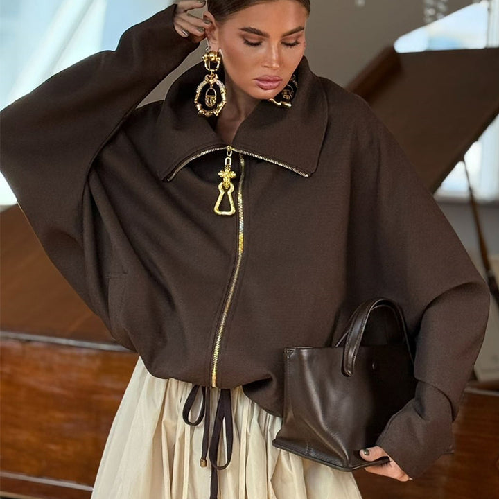 Damer Lätt oversized jacka med hög krage och dragkedja Mirla-Eva Jonsson