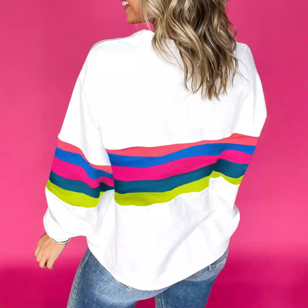 Damer Lätt oversized sweatshirt med färgglada ränder och djup rund halsringning Mirla-Eva Jonsson