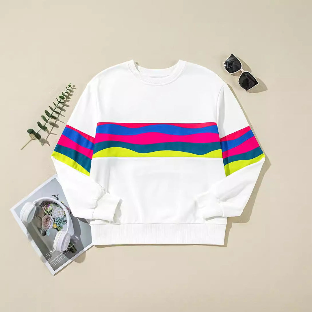 Damer Lätt oversized sweatshirt med färgglada ränder och djup rund halsringning Mirla-Eva Jonsson