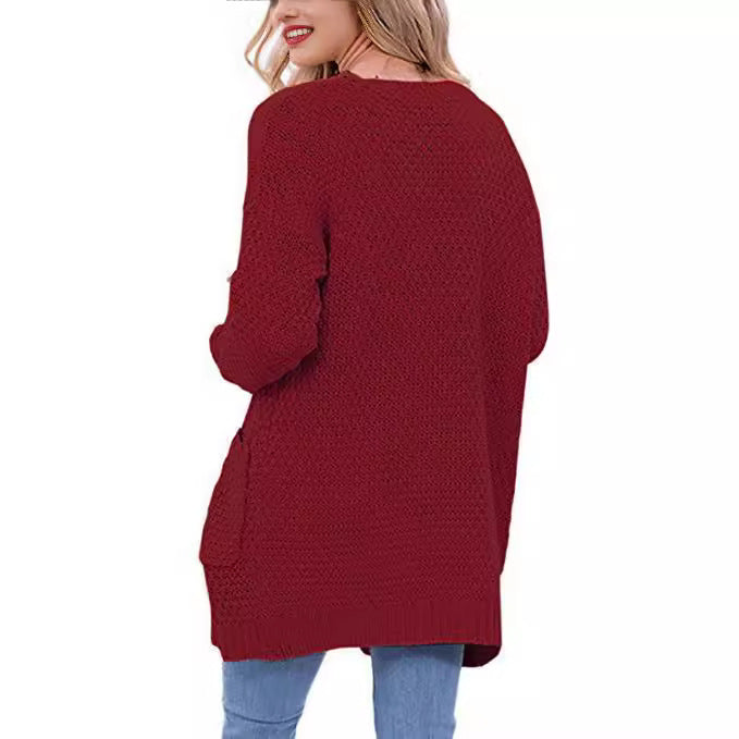 Damer Lätt stickad cardigan med öppna fickor och avslappnad skärning Eva Jonsson-Eva Jonsson