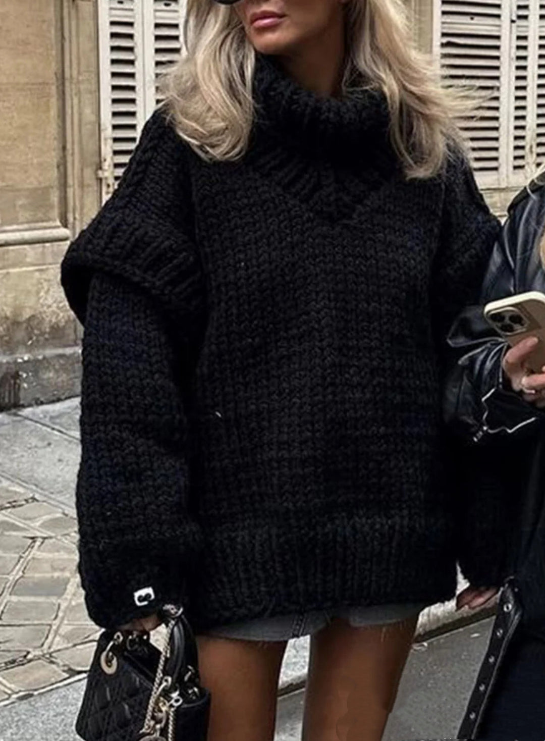 Damer Lätt stickad tröja med voluminösa ärmar och hög krage Eva Jonsson-Eva Jonsson