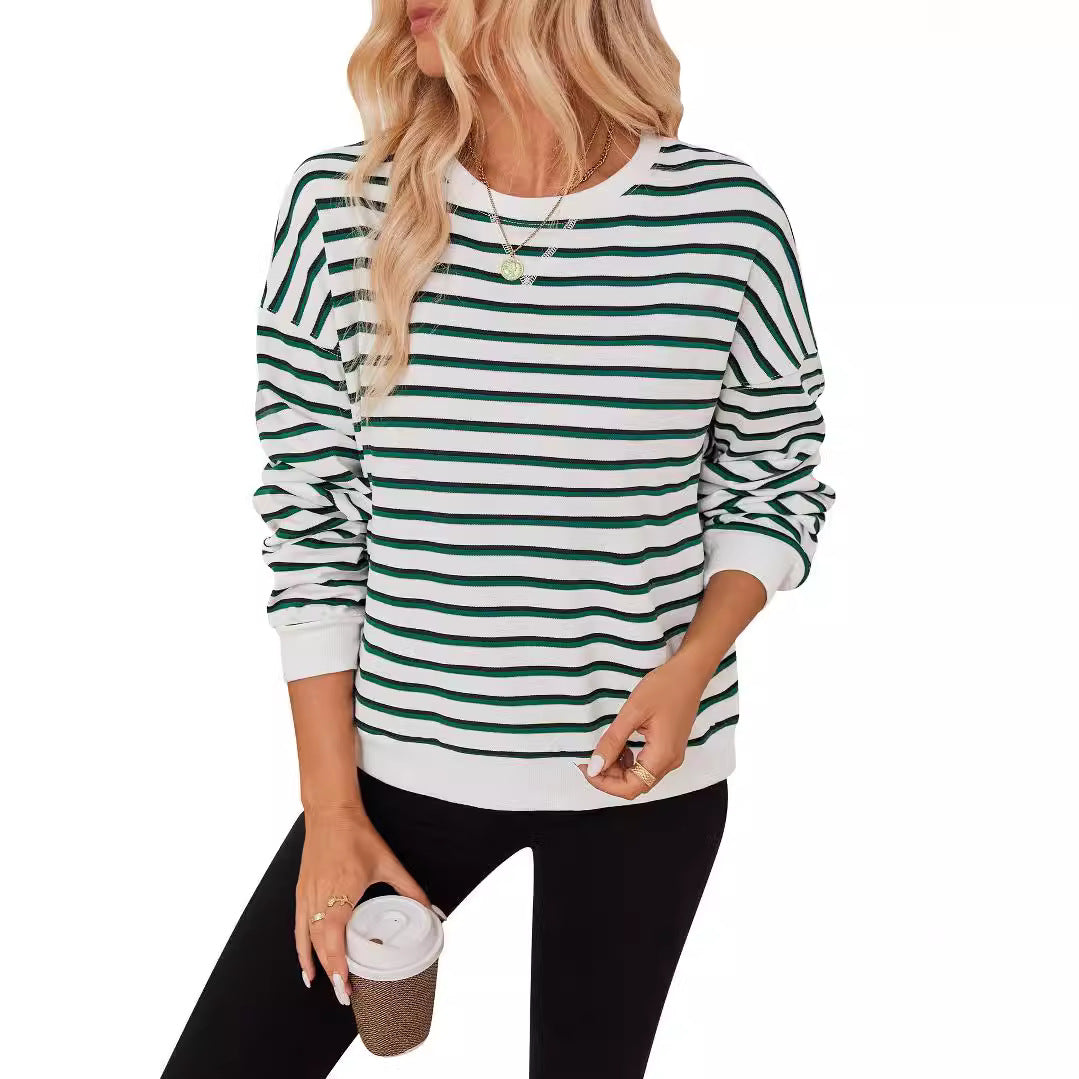 Damer Lätt sweatshirt med modern randig mönster och rund halsringning Mirla-Eva Jonsson