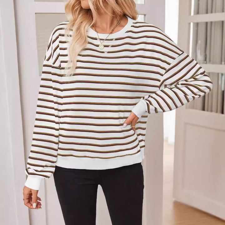 Damer Lätt sweatshirt med modern randig mönster och rund halsringning Mirla-Eva Jonsson