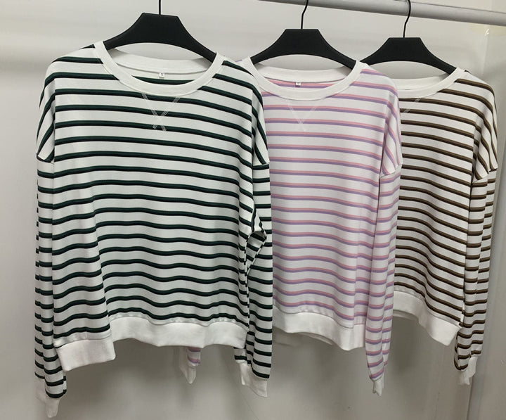 Damer Lätt sweatshirt med modern randig mönster och rund halsringning Mirla-Eva Jonsson