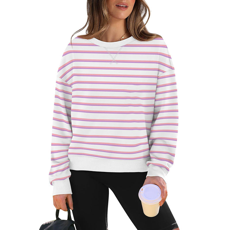 Damer Lätt sweatshirt med modern randig mönster och rund halsringning Mirla-Eva Jonsson