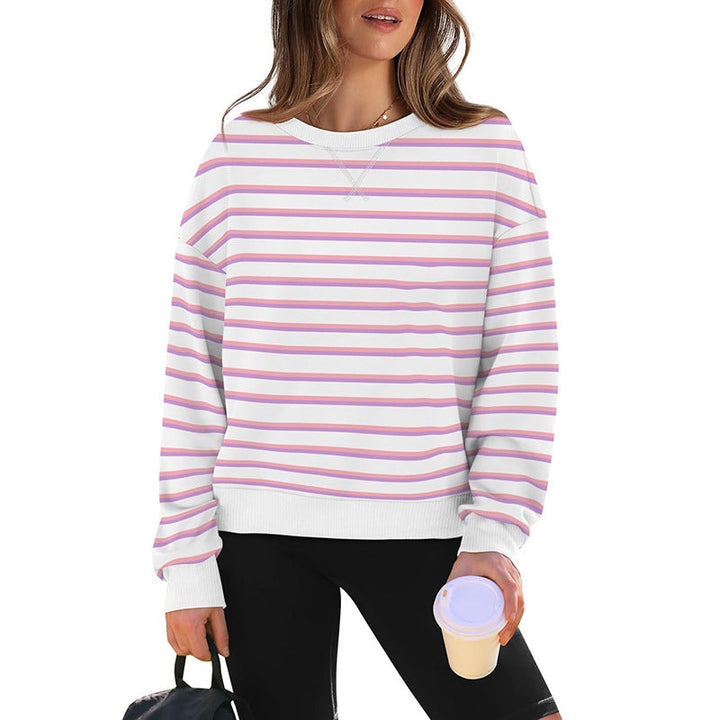 Damer Lätt sweatshirt med modern randig mönster och rund halsringning Mirla-Eva Jonsson