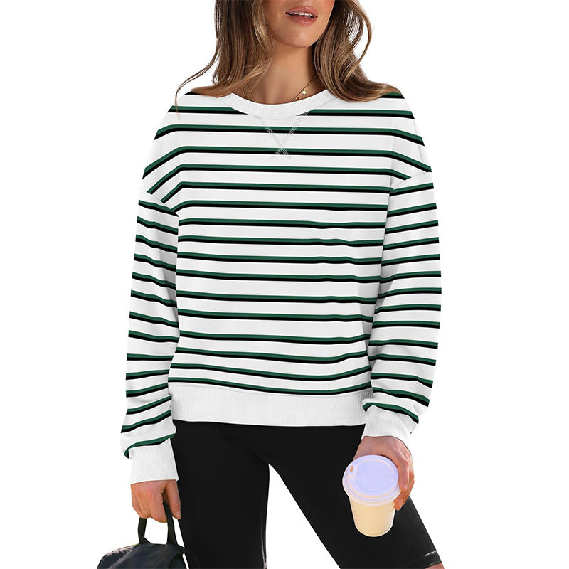 Damer Lätt sweatshirt med modern randig mönster och rund halsringning Mirla-Eva Jonsson