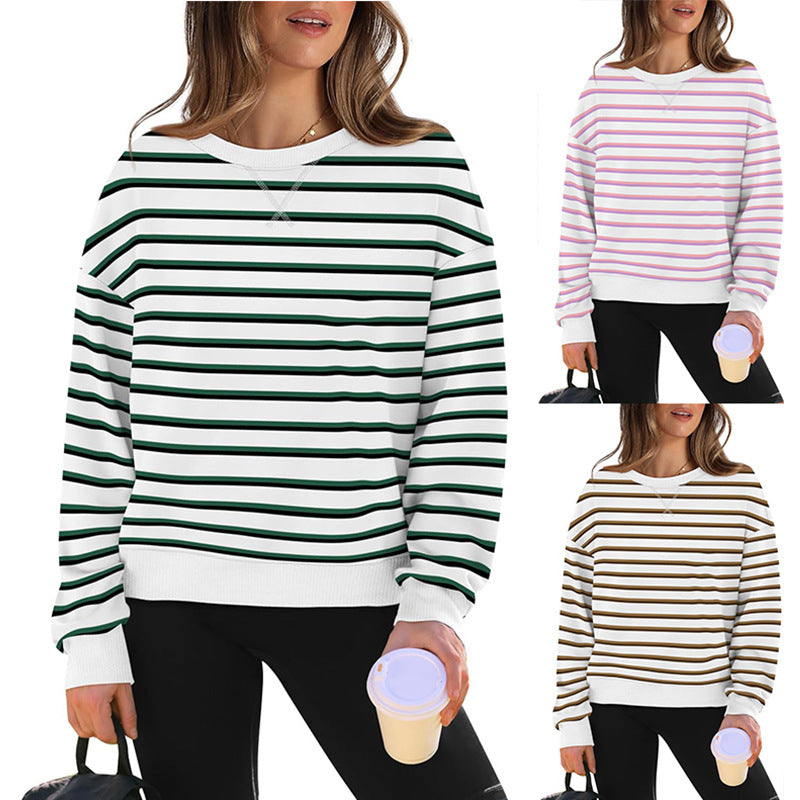 Damer Lätt sweatshirt med modern randig mönster och rund halsringning Mirla-Eva Jonsson