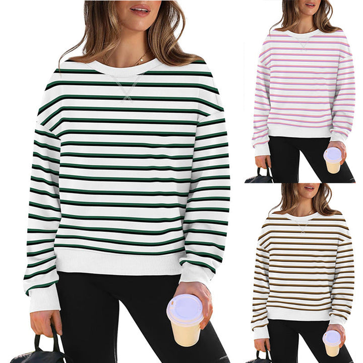 Damer Lätt sweatshirt med modern randig mönster och rund halsringning Mirla-Eva Jonsson