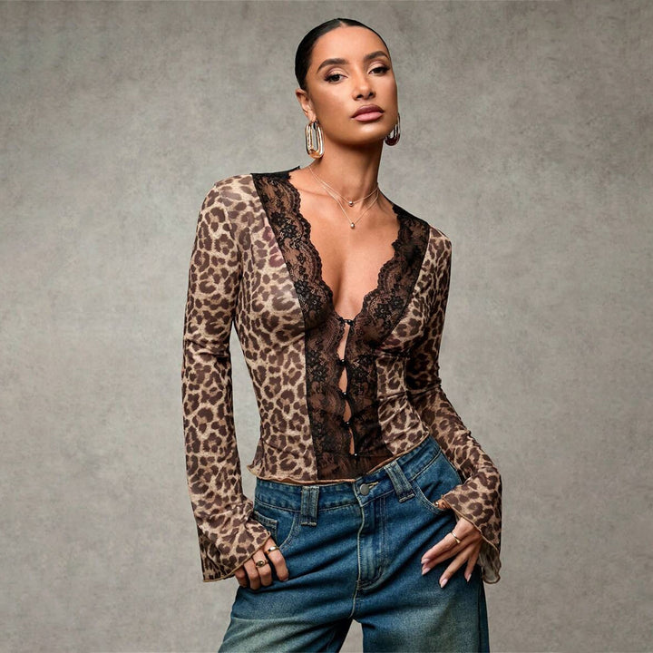 Damer Lätt transparent spetsöverdel med leopardmönster Eva Jonsson-Eva Jonsson