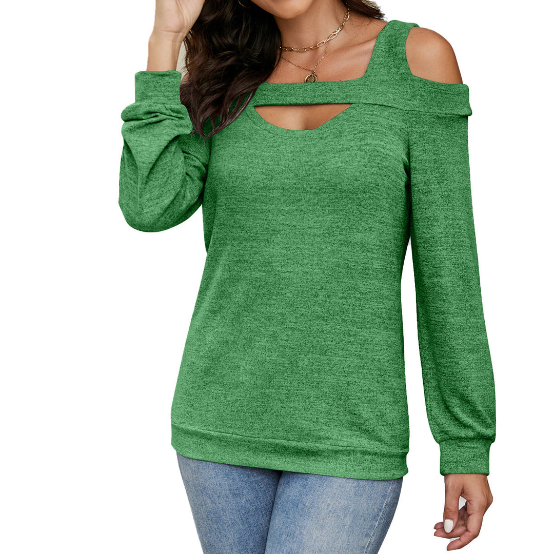 Damer Lättsam Cold-Shoulder Sweatshirt med Djup Urringning och Ballongärmar Mirla-Eva Jonsson