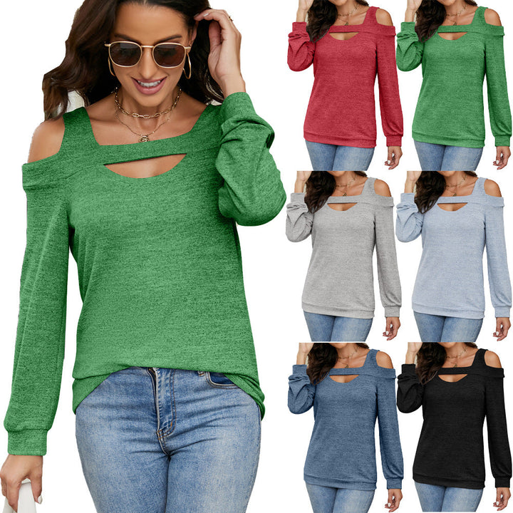 Damer Lättsam Cold-Shoulder Sweatshirt med Djup Urringning och Ballongärmar Mirla-Eva Jonsson