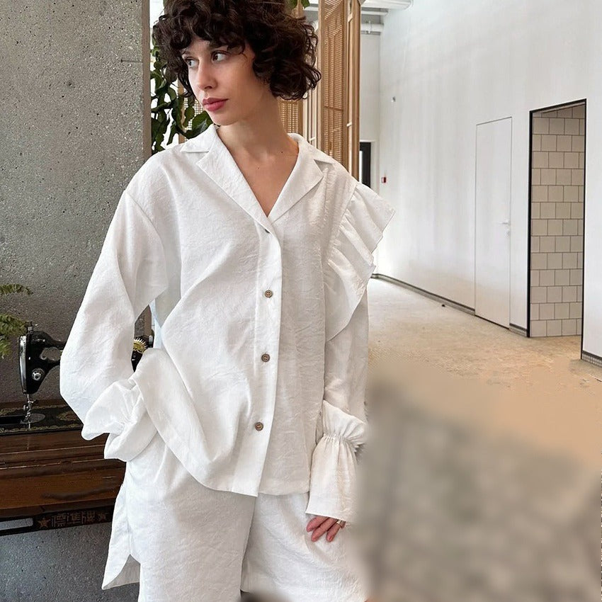 Damer Lättsam Kortärmad Pyjamas-set med Volangdetaljer Eva Jonsson-Eva Jonsson