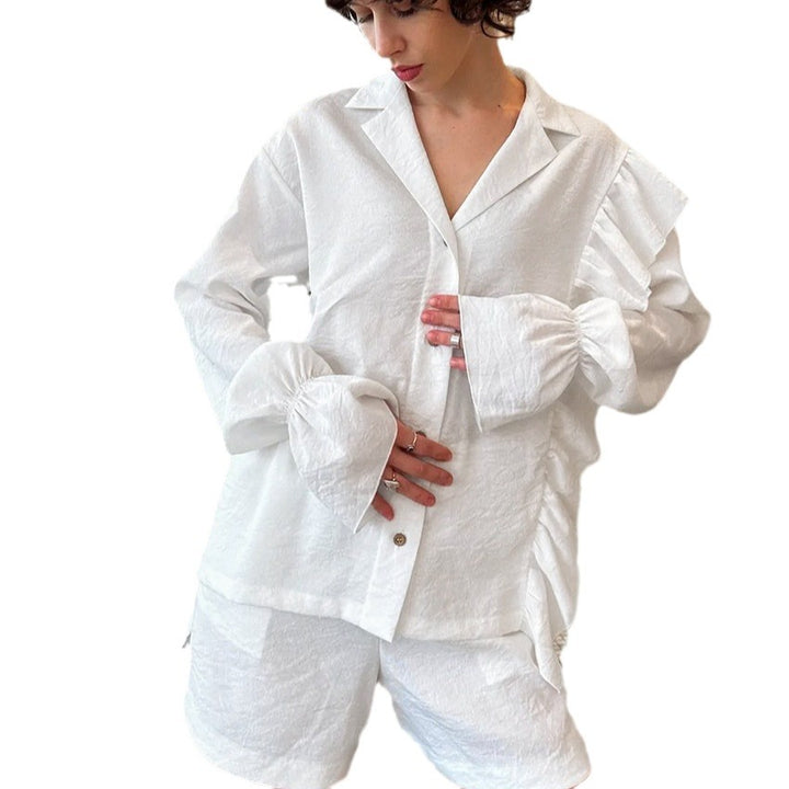 Damer Lättsam Kortärmad Pyjamas-set med Volangdetaljer Eva Jonsson-Eva Jonsson