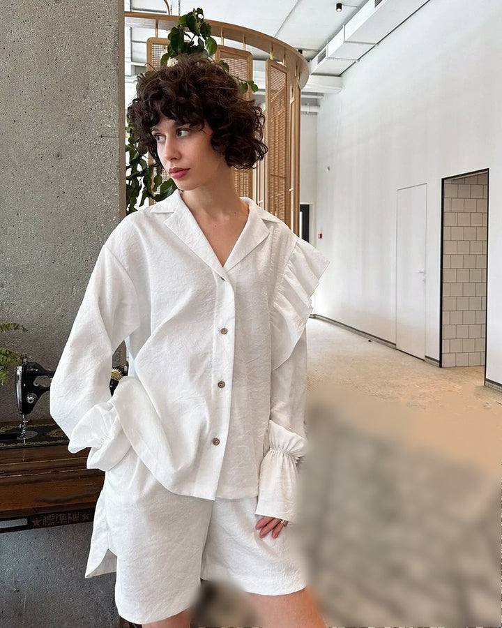 Damer Lättsam Kortärmad Pyjamas-set med Volangdetaljer Eva Jonsson-Eva Jonsson