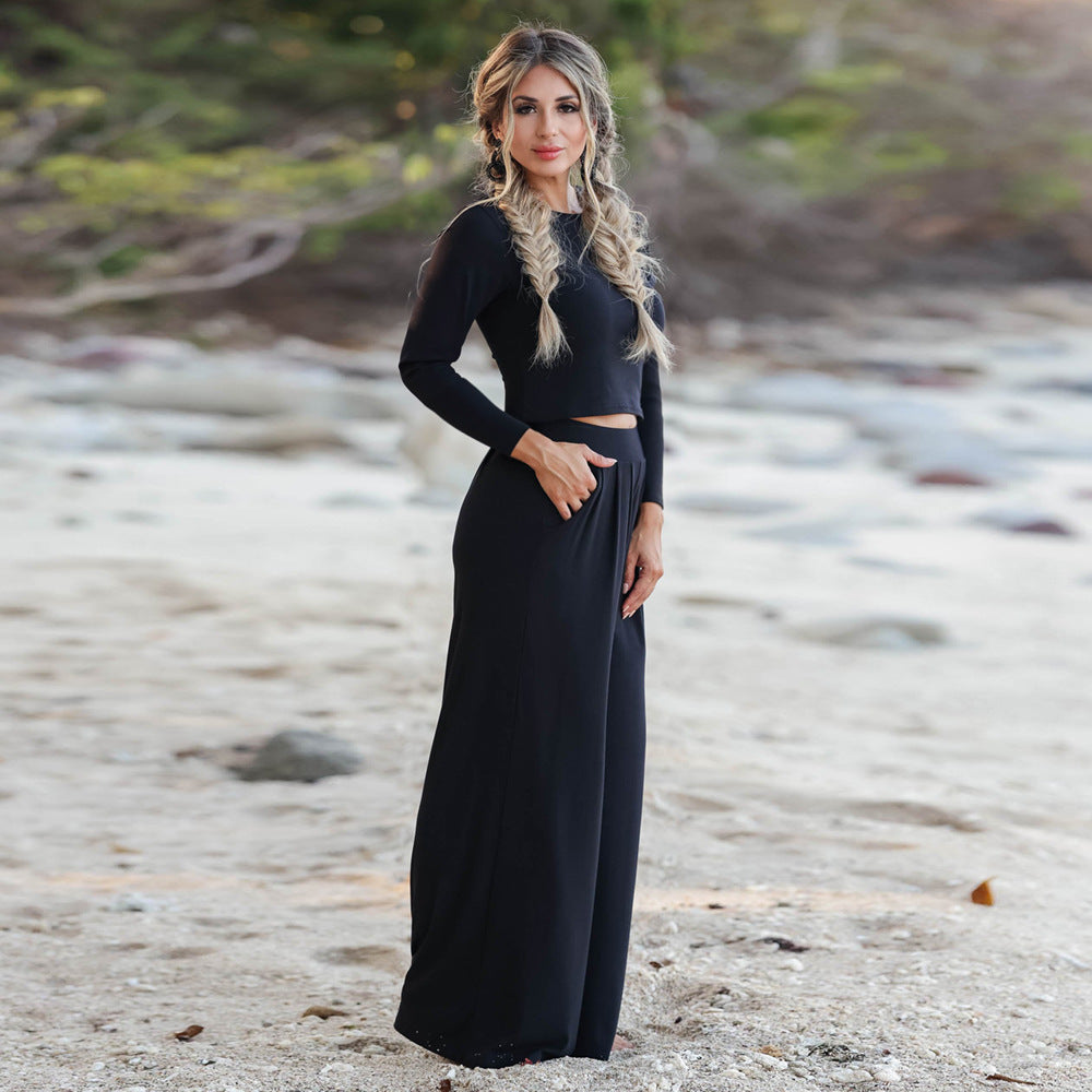 Damer Lättsam Wide-Leg Jumpsuit med långa ärmar och praktiska fickor Eva Jonsson-Eva Jonsson