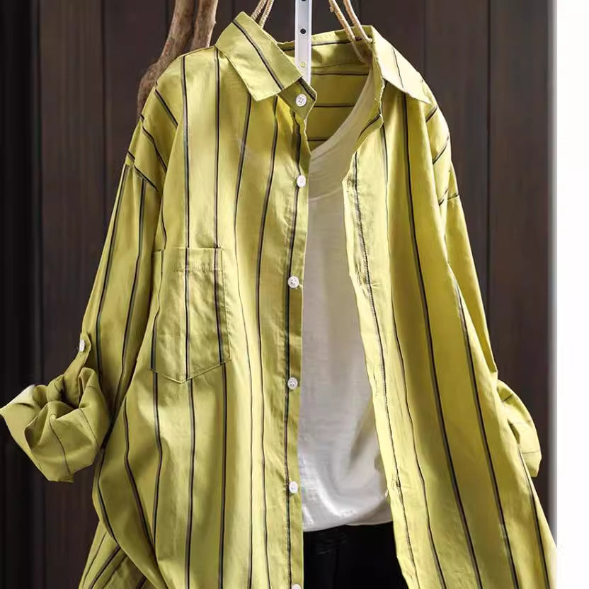 Damer Lättsam långärmad blus i randigt utseende med oversized passform Eva Jonsson-Eva Jonsson