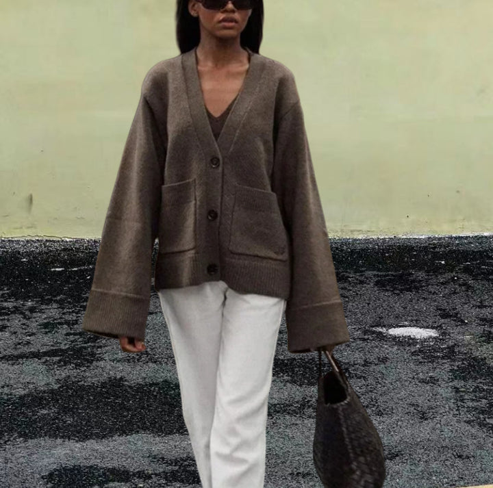 Damer Lättstickad jacka med stora fickor och öppen design Eva Jonsson-Eva Jonsson