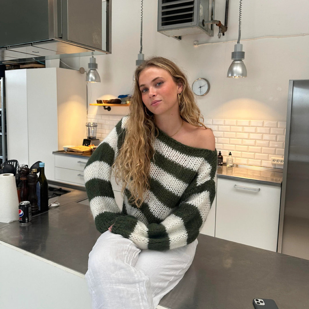 Damer Lättstickad tröja med breda ränder Eva Jonsson-Eva Jonsson