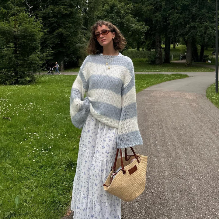 Damer Lättstickad tröja med breda ränder Eva Jonsson-Eva Jonsson